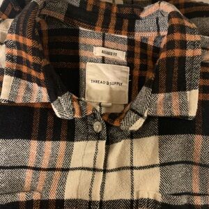 Thread & Supply Women's Plaid Shirt- Black and Orange Sz Medium